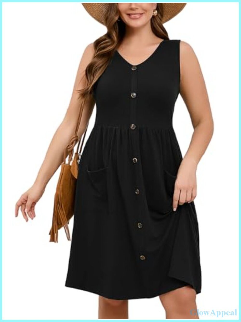 Plus Size Sleeveless Swing Midi Dress with Pockets